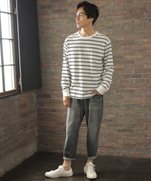 UNION STATION（ユニオンステーション）の「天竺ボーダーロングTシャツ（Tシャツ/カットソー・メンズ・ホワイト系その他/ブラック系その他・S/M/L）」の7枚目の写真