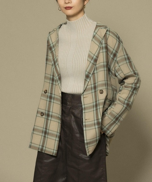 KBF（ケイビーエフ）の「リネンMIXチェックジャケット（テーラードジャケット・レディース・チャコールグレー/ベージュ・ONE）」の19枚目の写真