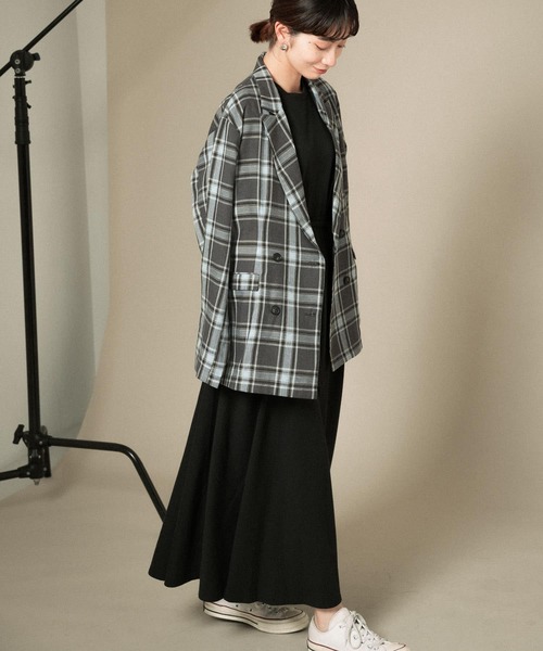 KBF（ケイビーエフ）の「リネンMIXチェックジャケット（テーラードジャケット・レディース・チャコールグレー/ベージュ・ONE）」の3枚目の写真