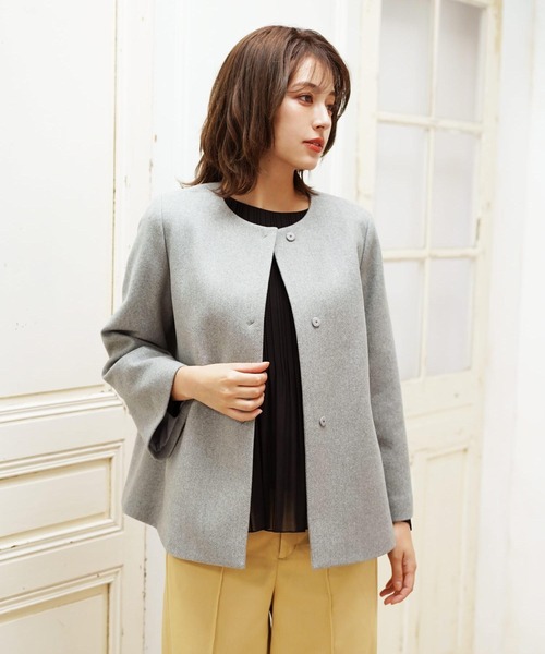 Filomo（フィローモ）の「[Filomo]ウールタッチノーカラージャケット（ノーカラージャケット・レディース・ネイビー/グレー/ピンク/ミント/モカ・M/L）」の2枚目の写真