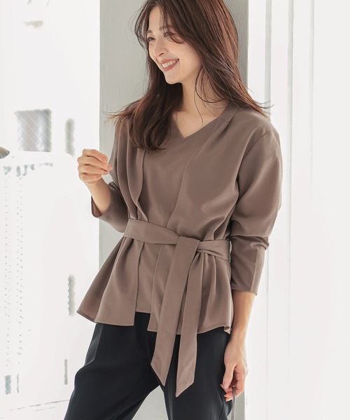 KOBE LETTUCE（コウベレタス）の「[ 3点セット ]  ジョーゼットアンサンブル（アンサンブル・レディース・モカ/ネイビー・FREE）」の2枚目の写真