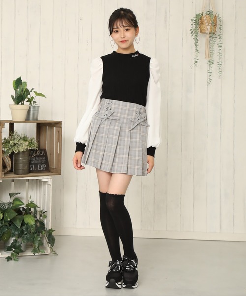 PINKHUNT（ピンクハント）の「PINKHUNT リボン付きニーハイソックス 5908 #IG #PINKHUNT ピンクハントGIRL（ソックス/靴下・キッズ・パープル/ホワイト/ブラック・21-24/17-20.5cm）」の5枚目の写真
