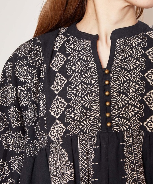 チャイハネ（チャイハネ）の「【チャイハネ】ブロックプリント ビブレトップス（シャツ/ブラウス・レディース・ホワイト/ブラック/ブラウン・FREE）」の14枚目の写真