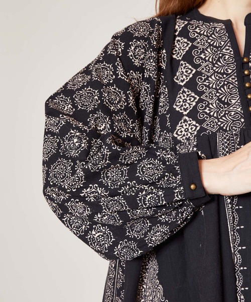 チャイハネ（チャイハネ）の「【チャイハネ】ブロックプリント ビブレトップス（シャツ/ブラウス・レディース・ホワイト/ブラック/ブラウン・FREE）」の16枚目の写真