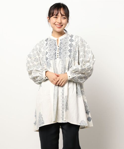 チャイハネ（チャイハネ）の「【チャイハネ】ブロックプリント ビブレトップス（シャツ/ブラウス・レディース・ホワイト/ブラック/ブラウン・FREE）」の19枚目の写真