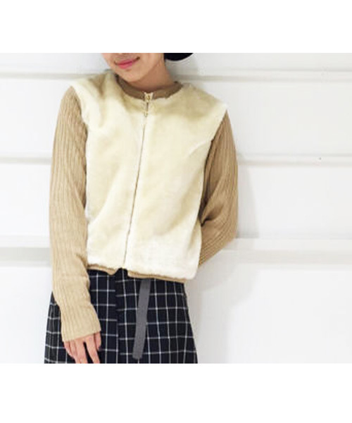 Kastane(カスタネ)の「【Kastane】袖リブボアブルゾン(ブルゾン・レディース・オフホワイト/ブラック・FREE)」の1枚目の写真