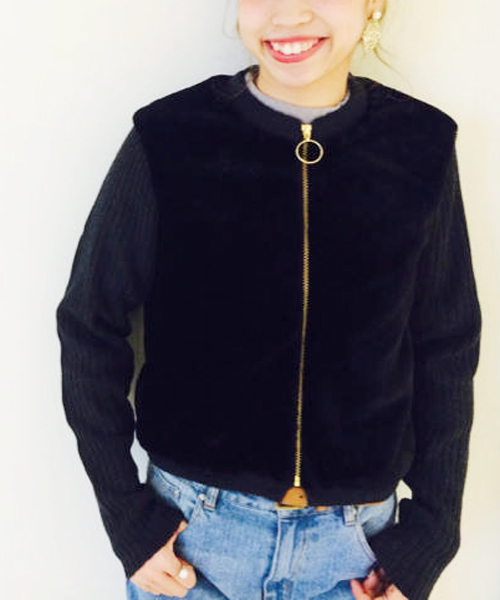 Kastane(カスタネ)の「【Kastane】袖リブボアブルゾン(ブルゾン・レディース・オフホワイト/ブラック・FREE)」の2枚目の写真