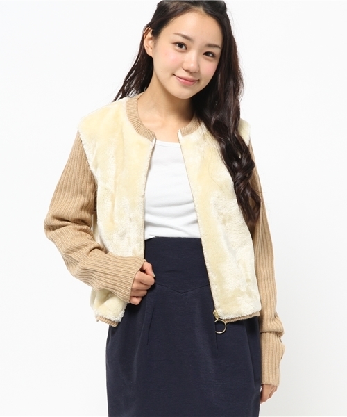 Kastane(カスタネ)の「【Kastane】袖リブボアブルゾン(ブルゾン・レディース・オフホワイト/ブラック・FREE)」の6枚目の写真