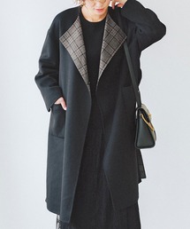 IEDIT | ＩＥＤＩＴ　ベルテッドデザインのチェック柄リバーコート〈ネイビー〉(その他アウター)