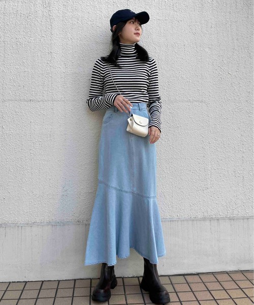 EPIMI E'PIMMY（エピミエピミー）の「ボーダータートルリブニットプルオーバー（ニット/セーター・レディース・ブラック/ベージュ/グレー・MEDIUM）」の5枚目の写真