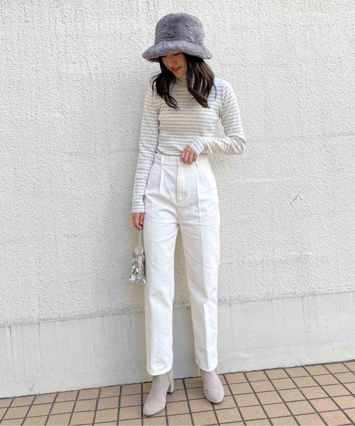 EPIMI E'PIMMY（エピミエピミー）の「ボーダータートルリブニットプルオーバー（ニット/セーター・レディース・ブラック/ベージュ/グレー・MEDIUM）」の7枚目の写真