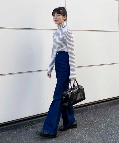 EPIMI E'PIMMY（エピミエピミー）の「ボーダータートルリブニットプルオーバー（ニット/セーター・レディース・ブラック/ベージュ/グレー・MEDIUM）」の9枚目の写真