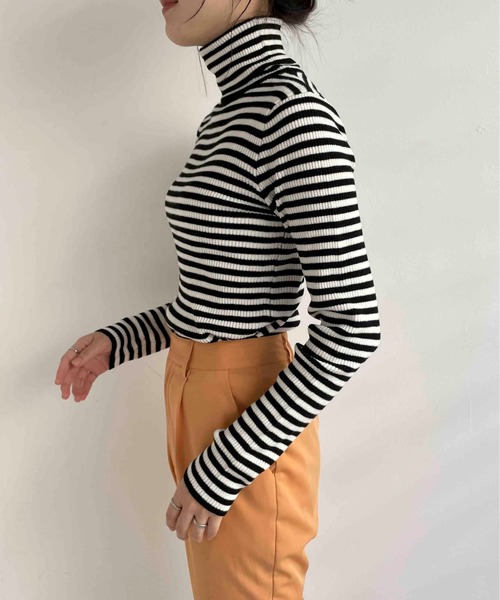 EPIMI E'PIMMY（エピミエピミー）の「ボーダータートルリブニットプルオーバー（ニット/セーター・レディース・ブラック/ベージュ/グレー・MEDIUM）」の12枚目の写真