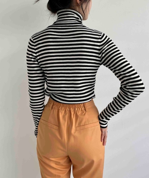 EPIMI E'PIMMY（エピミエピミー）の「ボーダータートルリブニットプルオーバー（ニット/セーター・レディース・ブラック/ベージュ/グレー・MEDIUM）」の13枚目の写真