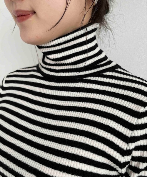 EPIMI E'PIMMY（エピミエピミー）の「ボーダータートルリブニットプルオーバー（ニット/セーター・レディース・ブラック/ベージュ/グレー・MEDIUM）」の14枚目の写真