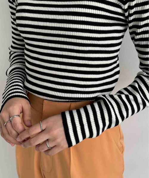 EPIMI E'PIMMY（エピミエピミー）の「ボーダータートルリブニットプルオーバー（ニット/セーター・レディース・ブラック/ベージュ/グレー・MEDIUM）」の15枚目の写真