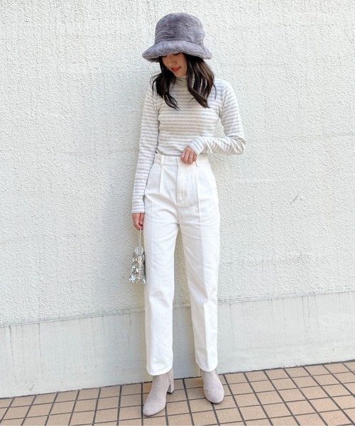 EPIMI E'PIMMY（エピミエピミー）の「ボーダータートルリブニットプルオーバー（ニット/セーター・レディース・ブラック/ベージュ/グレー・MEDIUM）」の19枚目の写真