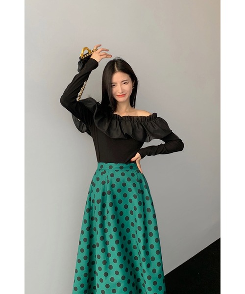 Leja（レジャ）の「ドットフレアロングスカート（スカート・レディース・ベージュ/ブラウン/グリーン・SMALL/MEDIUM）」の7枚目の写真