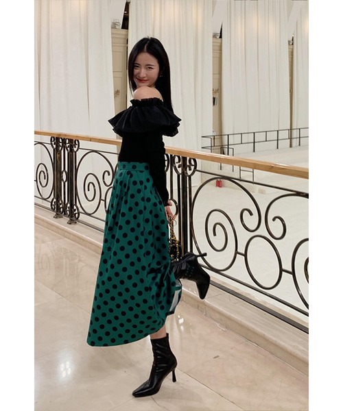 Leja（レジャ）の「ドットフレアロングスカート（スカート・レディース・ベージュ/ブラウン/グリーン・SMALL/MEDIUM）」の5枚目の写真