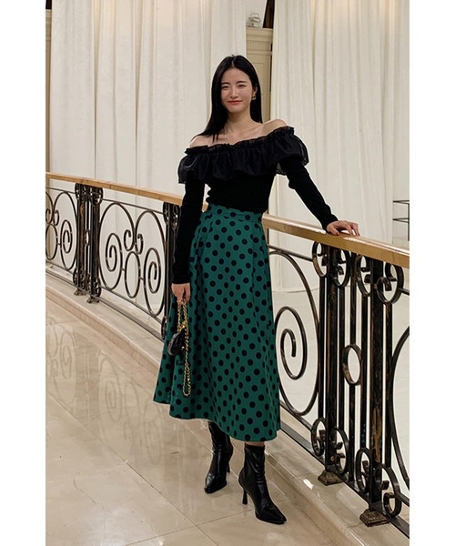 Leja（レジャ）の「ドットフレアロングスカート（スカート・レディース・ベージュ/ブラウン/グリーン・SMALL/MEDIUM）」の6枚目の写真