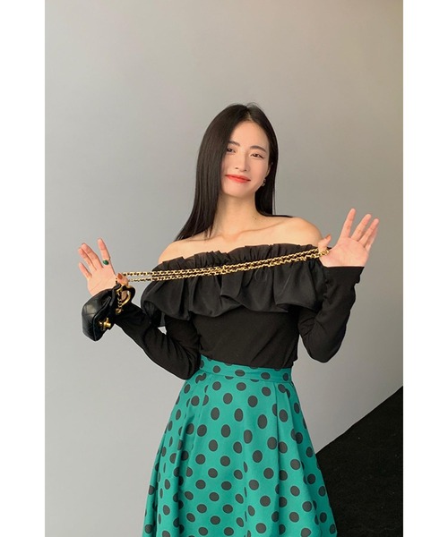 Leja（レジャ）の「ドットフレアロングスカート（スカート・レディース・ベージュ/ブラウン/グリーン・SMALL/MEDIUM）」の8枚目の写真