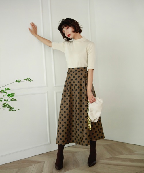 Leja（レジャ）の「ドットフレアロングスカート（スカート・レディース・ベージュ/ブラウン/グリーン・SMALL/MEDIUM）」の13枚目の写真