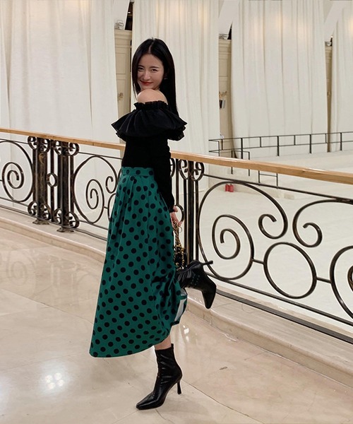 Leja（レジャ）の「ドットフレアロングスカート（スカート・レディース・ベージュ/ブラウン/グリーン・SMALL/MEDIUM）」の22枚目の写真