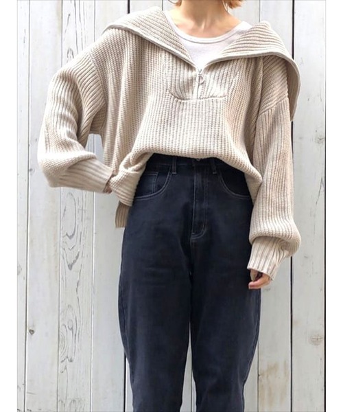 Samansa Mos2 blue（サマンサモスモスブルー）の「ジップニットプルオーバー（ニット/セーター・レディース・ミント/モカ/ライトベージュ・ﾌﾘ-）」の2枚目の写真