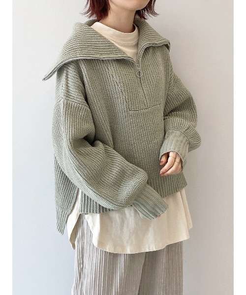 Samansa Mos2 blue（サマンサモスモスブルー）の「ジップニットプルオーバー（ニット/セーター・レディース・ミント/モカ/ライトベージュ・ﾌﾘ-）」の3枚目の写真