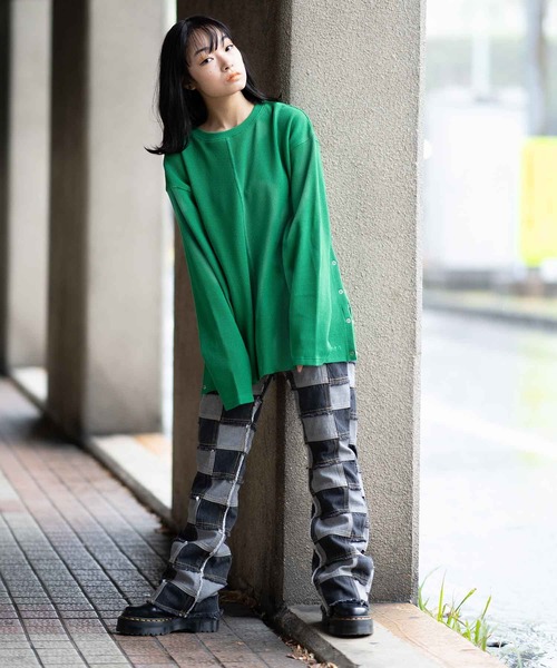 X-girl（エックスガール）の「THERMAL L/S TOP（Tシャツ/カットソー・レディース・グリーン/ブラック/イエロー・S/M）」の11枚目の写真