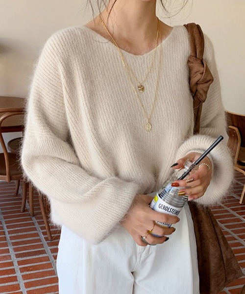 ボリュームスリーブモヘアライクvネックニットプルオーバー Zozotown限定