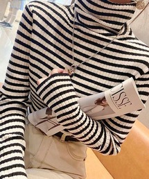 タイニーボーダー ニットトップス