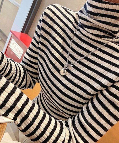 a lot of love（ア ロット オブ ラブ）の「タイニーボーダー　ニットトップス（ニット/セーター・レディース・ブラック/カーキ/グリーン/モカ・FREE）」の5枚目の写真