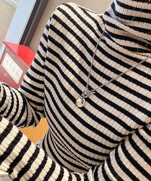 a lot of love（ア ロット オブ ラブ）の「タイニーボーダー　ニットトップス（ニット/セーター・レディース・ブラック/カーキ/グリーン/モカ・FREE）」の12枚目の写真