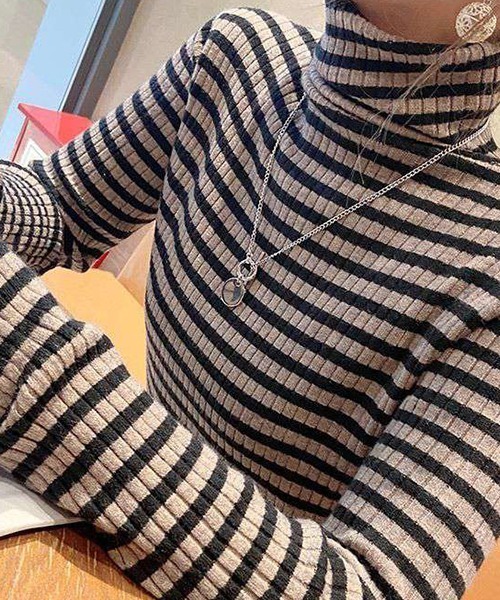 a lot of love（ア ロット オブ ラブ）の「タイニーボーダー　ニットトップス（ニット/セーター・レディース・ブラック/カーキ/グリーン/モカ・FREE）」の13枚目の写真