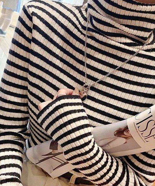 a lot of love（ア ロット オブ ラブ）の「タイニーボーダー　ニットトップス（ニット/セーター・レディース・ブラック/カーキ/グリーン/モカ・FREE）」の16枚目の写真