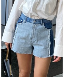 パネル切替デニムショートパンツ