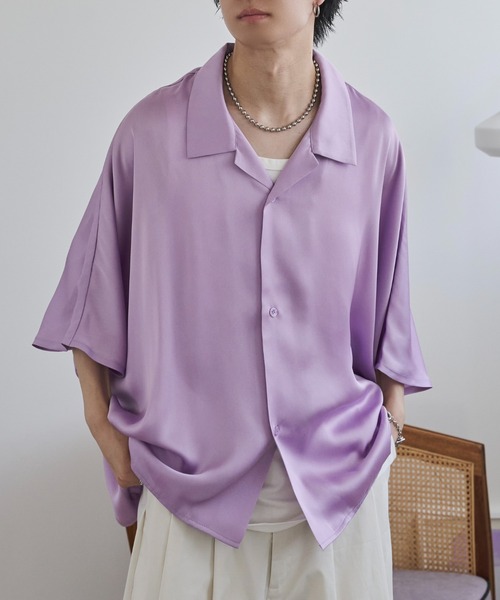 ADAMASTE（アダマスト）の「ハイドレープリラックスドルマンスリーブシャツ【ハーフスリーブ】（シャツ/ブラウス・メンズ・ホワイト/ブラック/ブルー/グレイッシュベージュ/ラベンダー/スカイブルー/グリーン・SMALL/MEDIUM/LARGE）」の7枚目の写真