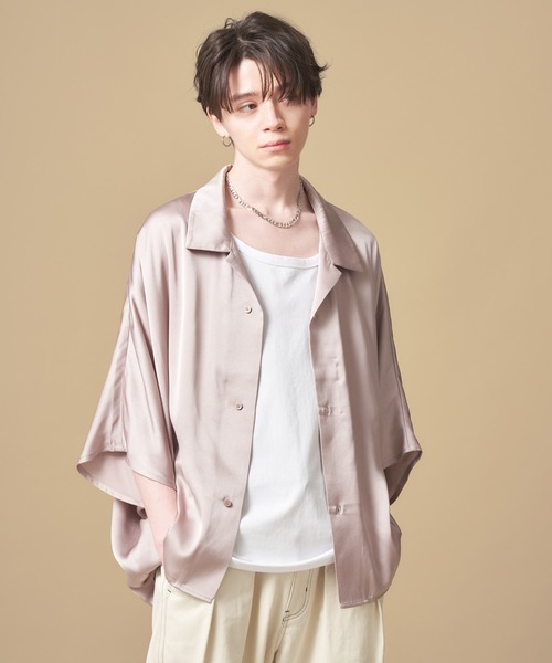 ADAMASTE（アダマスト）の「ハイドレープリラックスドルマンスリーブシャツ【ハーフスリーブ】（シャツ/ブラウス・メンズ・ホワイト/ブラック/ブルー/グレイッシュベージュ/ラベンダー/スカイブルー/グリーン・SMALL/MEDIUM/LARGE）」の4枚目の写真