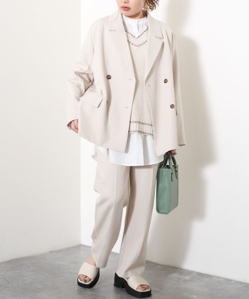 archives（アルシーヴ）の「ダブルジャケット（テーラードジャケット・レディース・オレンジ/アイボリー/グリーン系その他/ピンクベージュ・MEDIUM）」の6枚目の写真