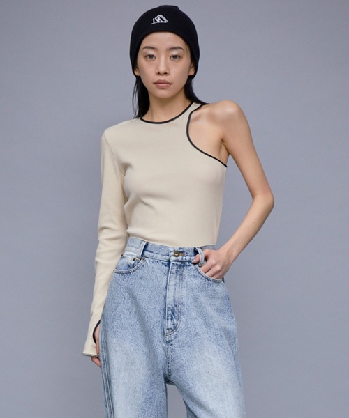 tシャツ THINGS THAT MATTER ONE SHOULDER TERECO RIB TOPS レディース THINGS THAT MATTER tシャツ Tシャツ 「THINGS MATTER」ONE