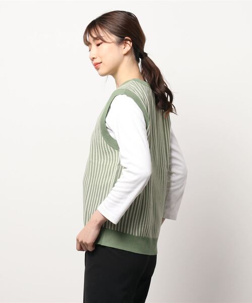 HONEYSUCKLE ROSE(ハニーサックルローズ)の「【HONEYSUCKLE ROSE】ストライプベスト(ベスト・レディース・ベージュ/グリーン・L/M)」の3枚目の写真