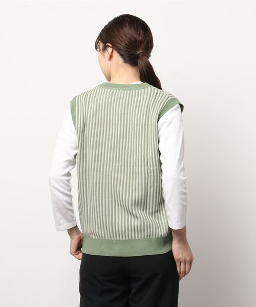HONEYSUCKLE ROSE(ハニーサックルローズ)の「【HONEYSUCKLE ROSE】ストライプベスト(ベスト・レディース・ベージュ/グリーン・L/M)」の4枚目の写真