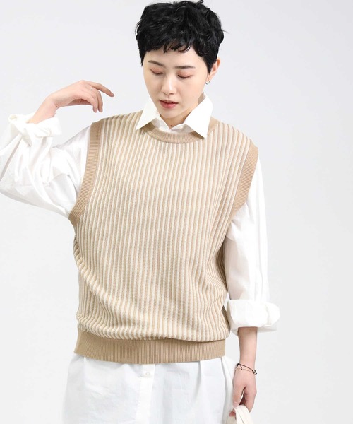 HONEYSUCKLE ROSE(ハニーサックルローズ)の「【HONEYSUCKLE ROSE】ストライプベスト(ベスト・レディース・ベージュ/グリーン・L/M)」の7枚目の写真