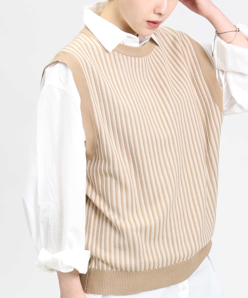 HONEYSUCKLE ROSE(ハニーサックルローズ)の「【HONEYSUCKLE ROSE】ストライプベスト(ベスト・レディース・ベージュ/グリーン・L/M)」の8枚目の写真