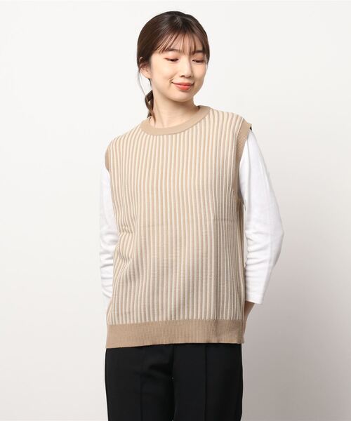 HONEYSUCKLE ROSE(ハニーサックルローズ)の「【HONEYSUCKLE ROSE】ストライプベスト(ベスト・レディース・ベージュ/グリーン・L/M)」の9枚目の写真