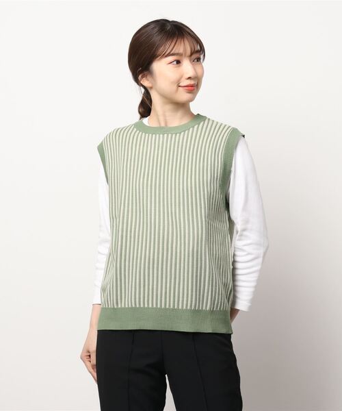 HONEYSUCKLE ROSE(ハニーサックルローズ)の「【HONEYSUCKLE ROSE】ストライプベスト(ベスト・レディース・ベージュ/グリーン・L/M)」の13枚目の写真