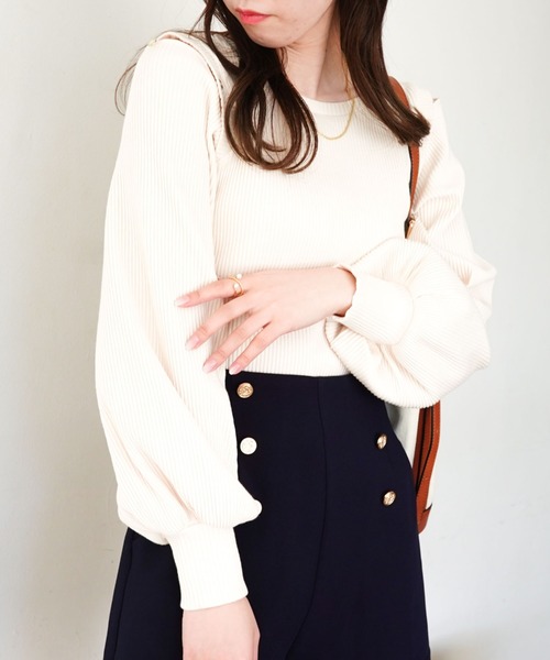 archives（アルシーヴ）の「デザインスリーブリブＴＯＰＳ（Tシャツ/カットソー・レディース・パープル/オフホワイト/グレー/イエロー・MEDIUM）」の7枚目の写真