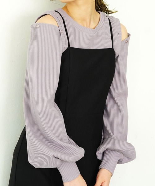 archives（アルシーヴ）の「デザインスリーブリブＴＯＰＳ（Tシャツ/カットソー・レディース・パープル/オフホワイト/グレー/イエロー・MEDIUM）」の16枚目の写真