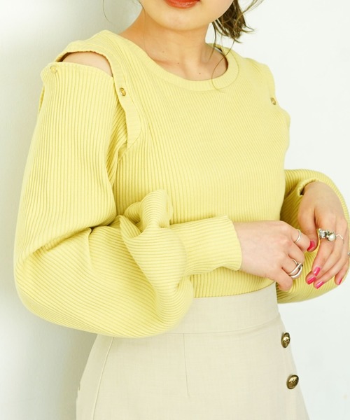 archives（アルシーヴ）の「デザインスリーブリブＴＯＰＳ（Tシャツ/カットソー・レディース・パープル/オフホワイト/グレー/イエロー・MEDIUM）」の11枚目の写真